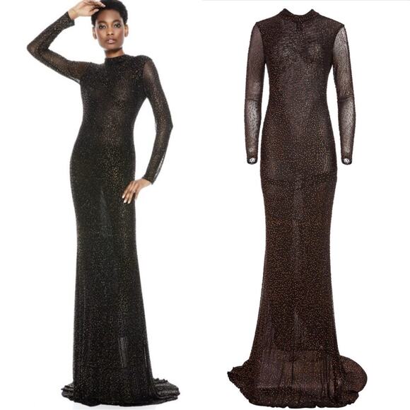 Alice + Olivia Dresses & Skirts - Alice and Olivia Delora Embellished Maxi Gown Black Dress Size 6 NWT